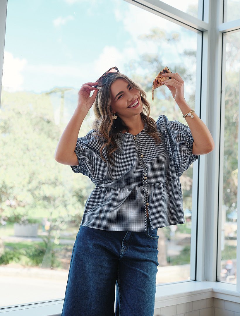 Nadia Gingham Top Navy - FINAL SALE - Zjoosh