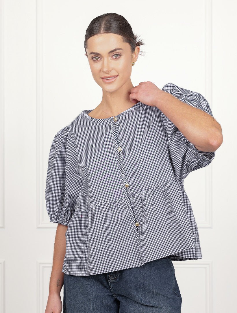 Nadia Gingham Top Navy - FINAL SALE - Zjoosh