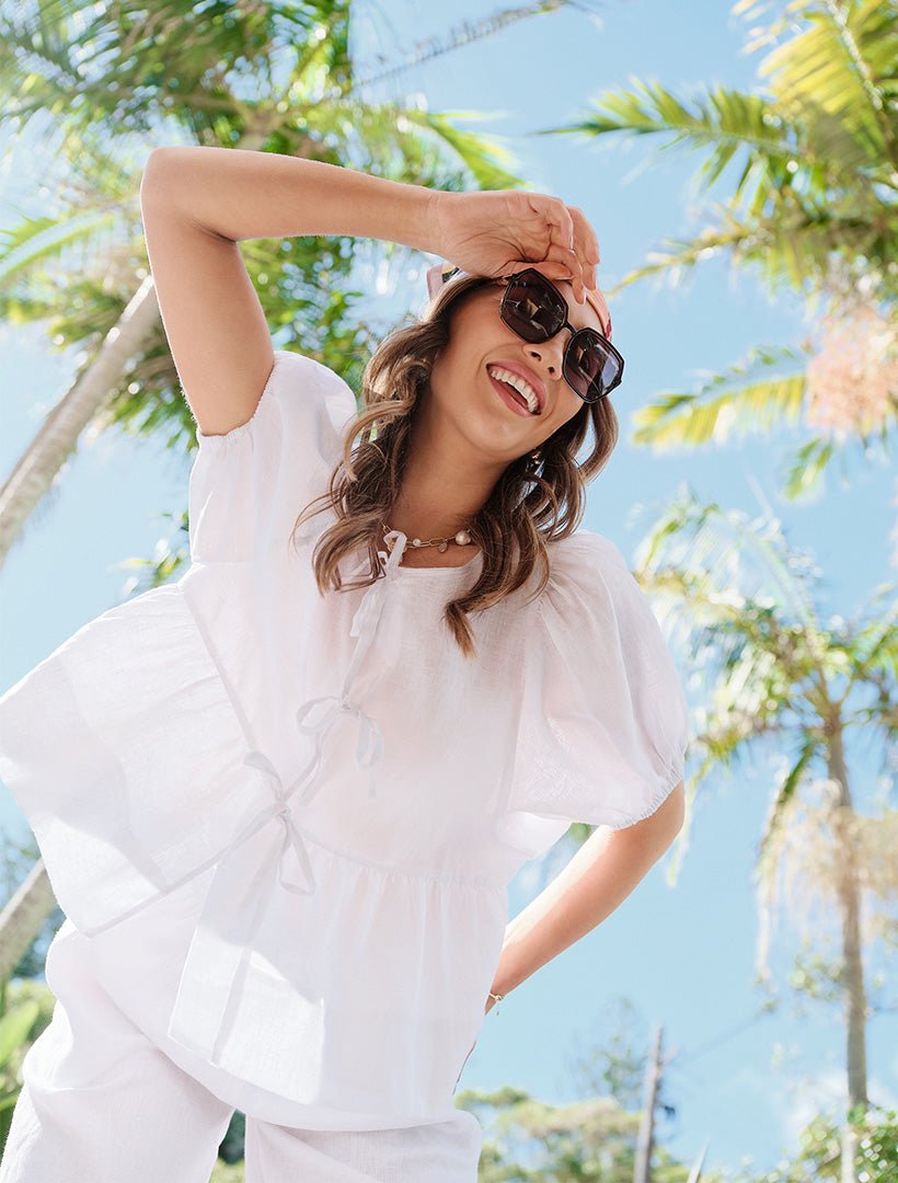 Nadia Tie Front Linen Top White - FINAL SALE - Zjoosh