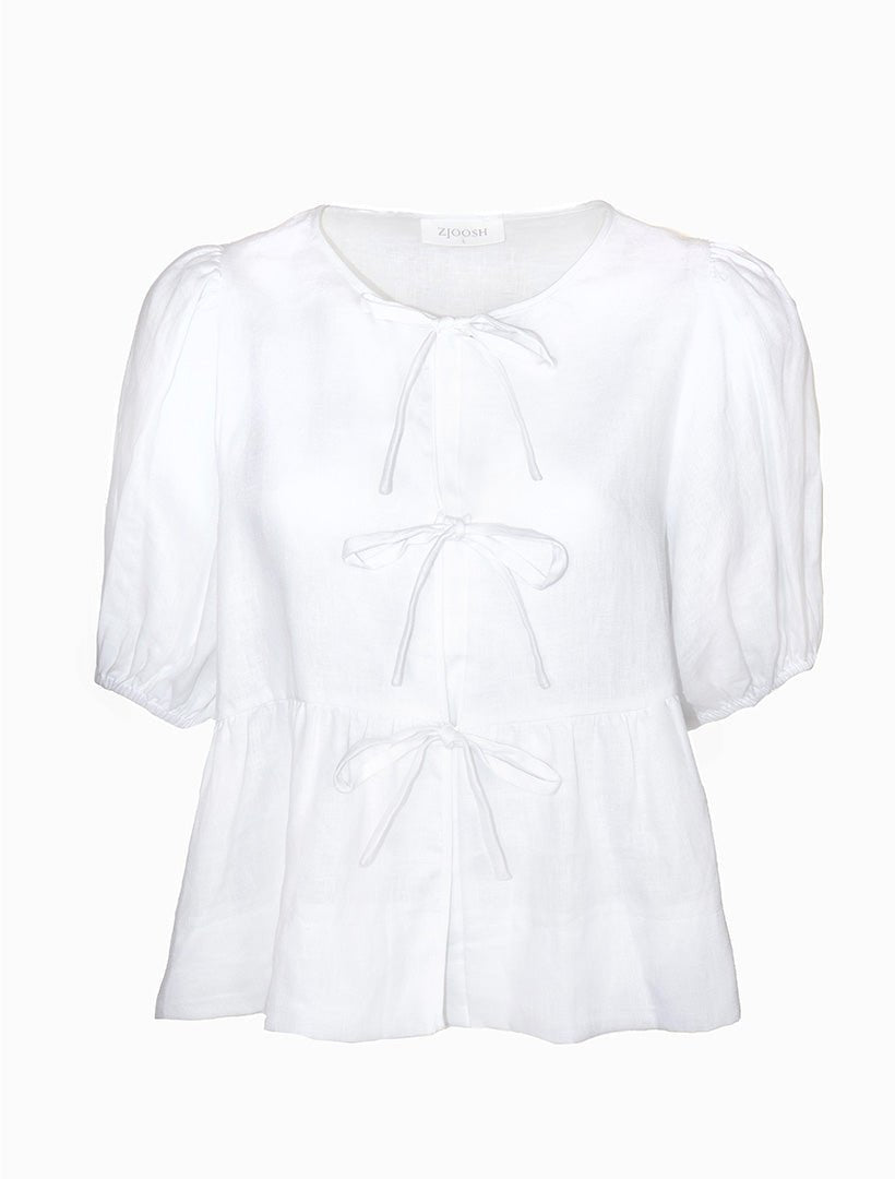 Nadia Tie Front Linen Top White - FINAL SALE - Zjoosh