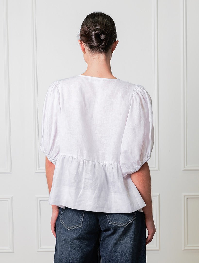 Nadia Tie Front Linen Top White - FINAL SALE - Zjoosh