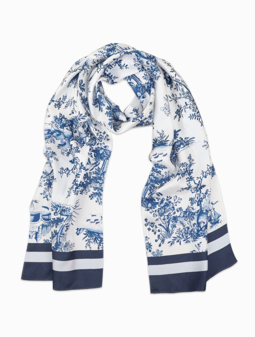 Navy Toile Silk Scarf - Zjoosh