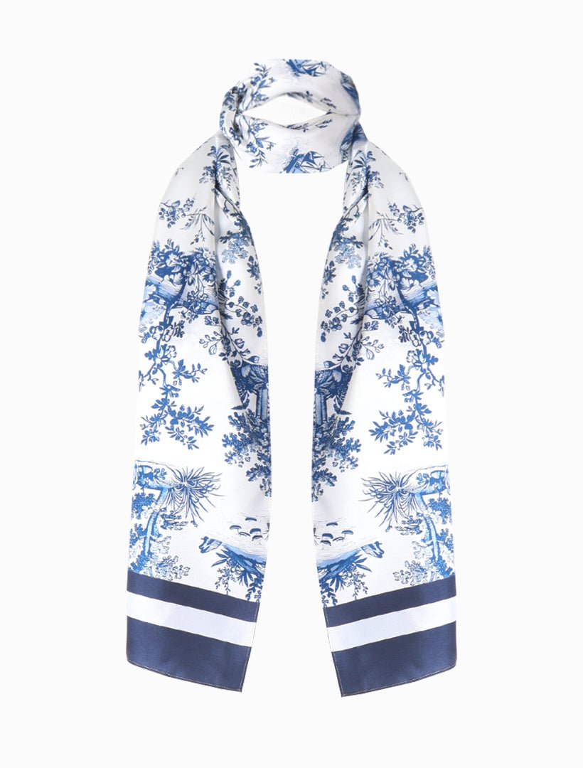 Navy Toile Silk Scarf - Zjoosh