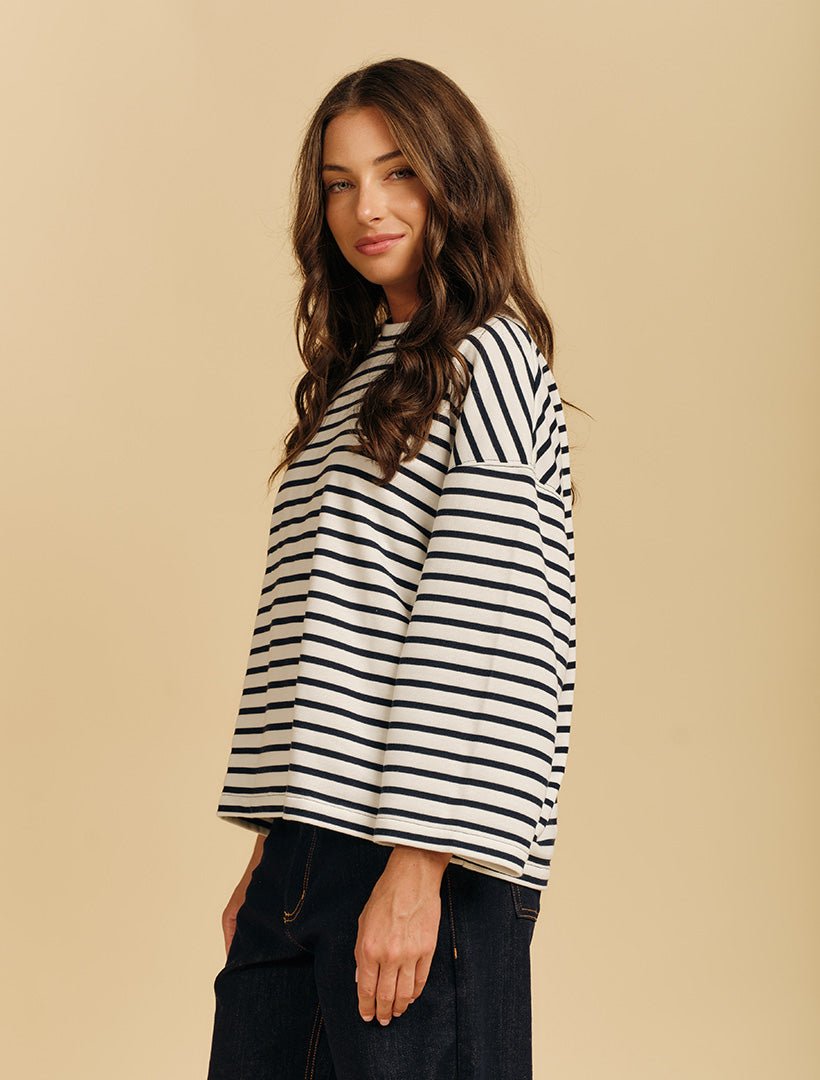 Nova Sweatshirt Navy White Stripes - Zjoosh