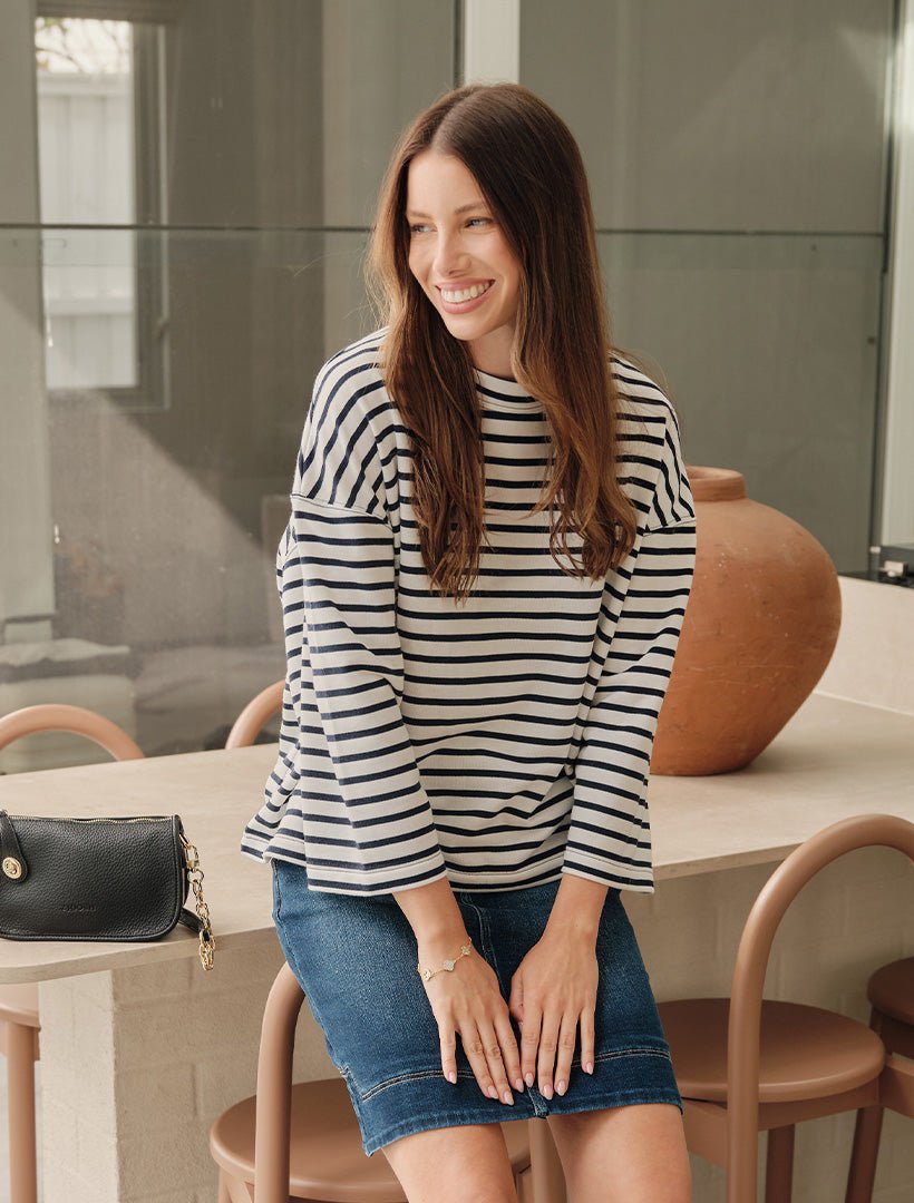 Nova Sweatshirt Navy White Stripes - Zjoosh