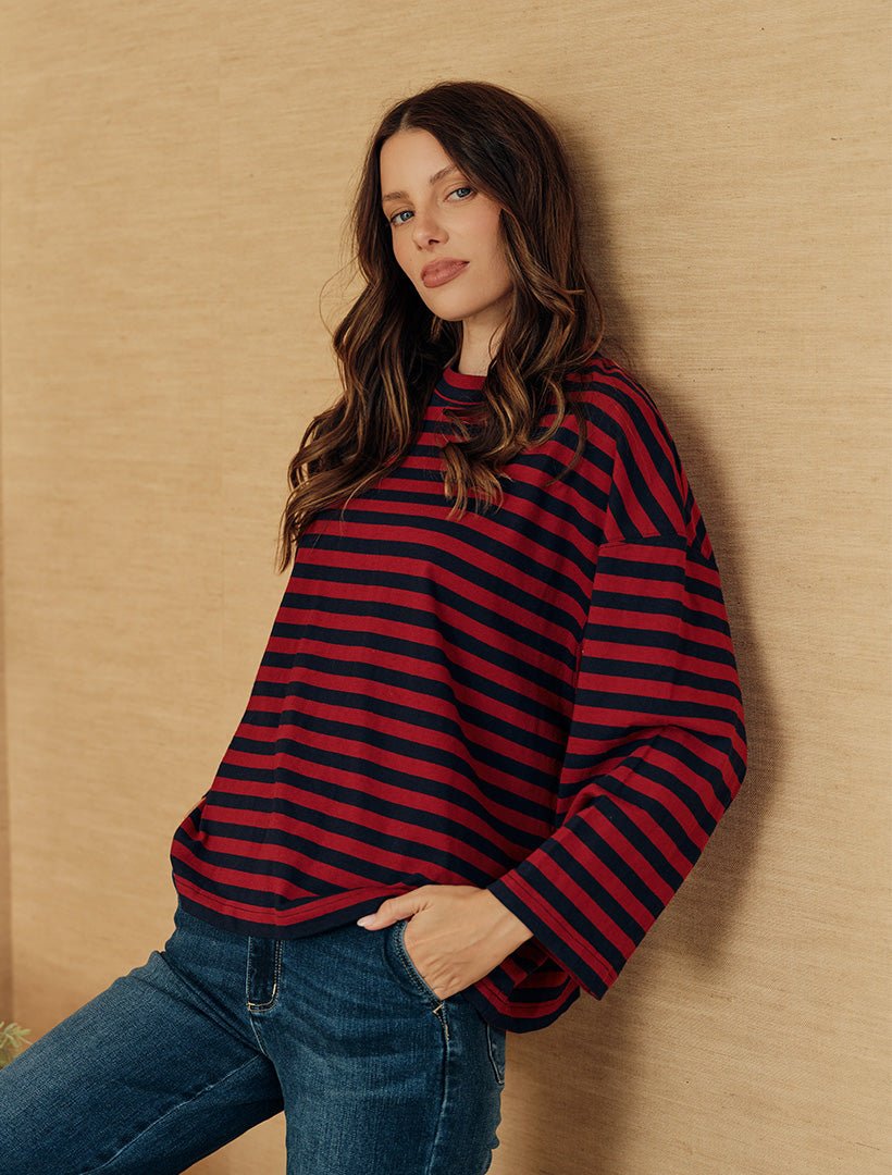 Nova Tee Navy Burgundy Stripes - Zjoosh