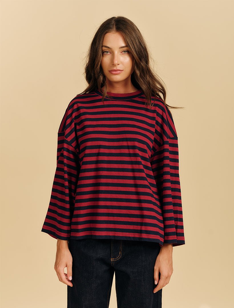 Nova Tee Navy Burgundy Stripes - Zjoosh