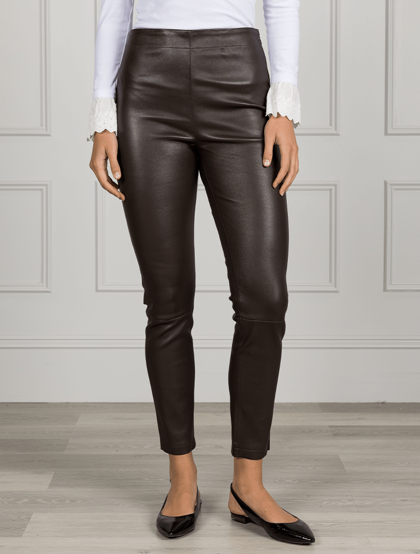 Olivia Genuine Leather Pants Chocolate - Zjoosh