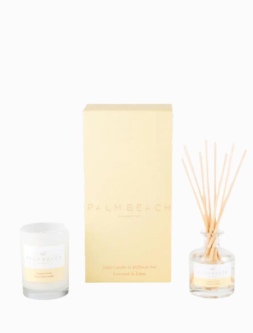 Palm Beach Coconut and Lime Mini Candle And Diffuser Gift Set - Zjoosh