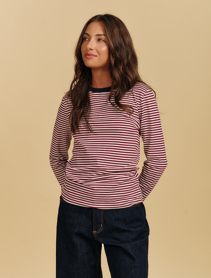 Paris striped Long Sleeve Tee Pinot - Zjoosh