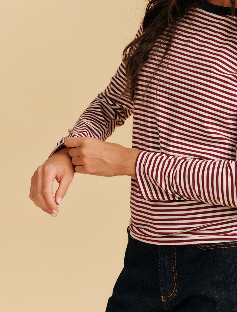 Paris striped Long Sleeve Tee Pinot - Zjoosh