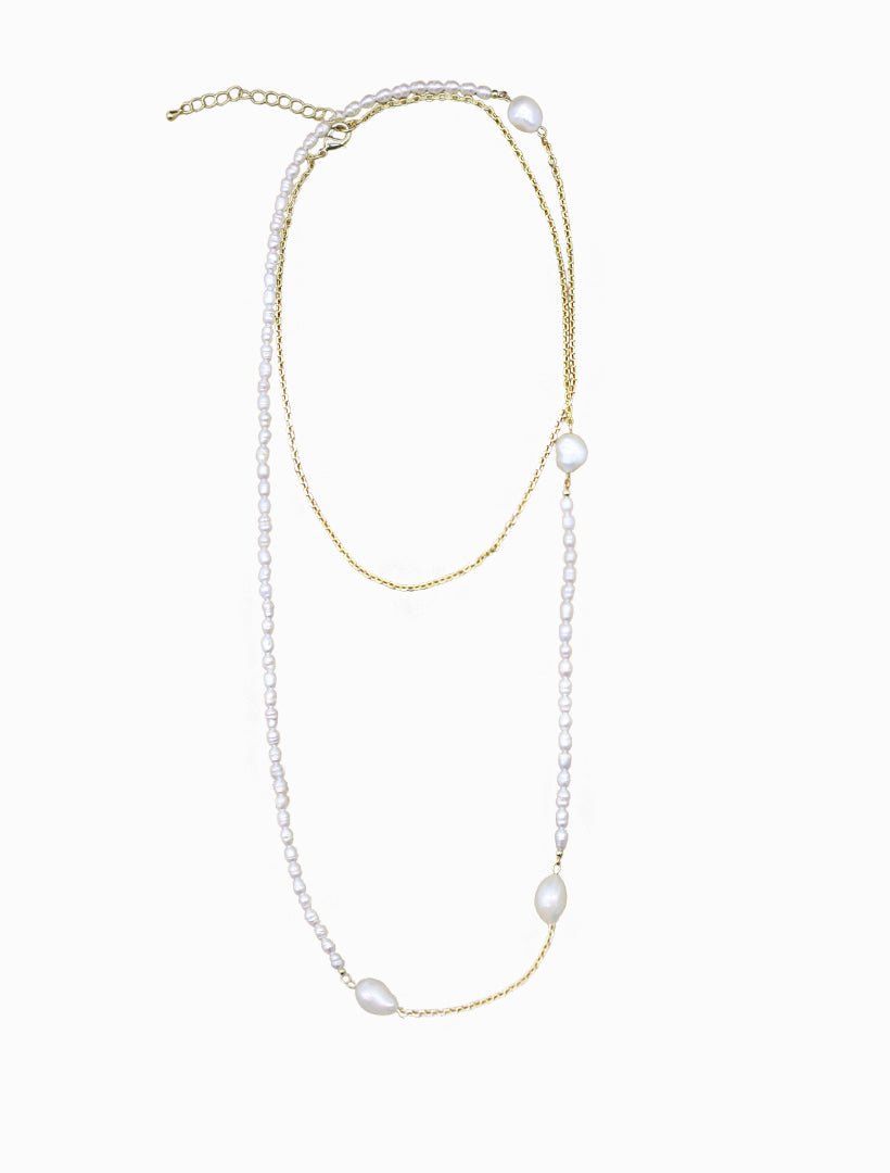 Pearl and Gold Long Necklace - Zjoosh