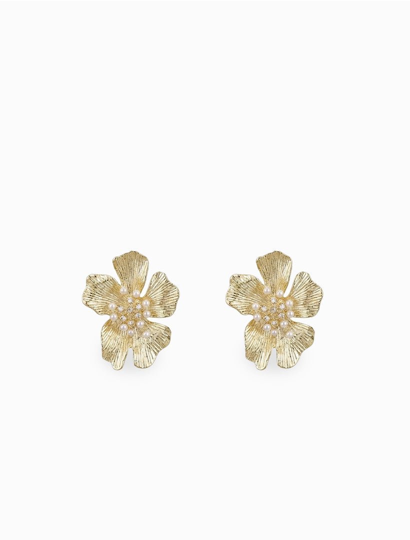 Pearl Centred Flower Studs Gold - Zjoosh