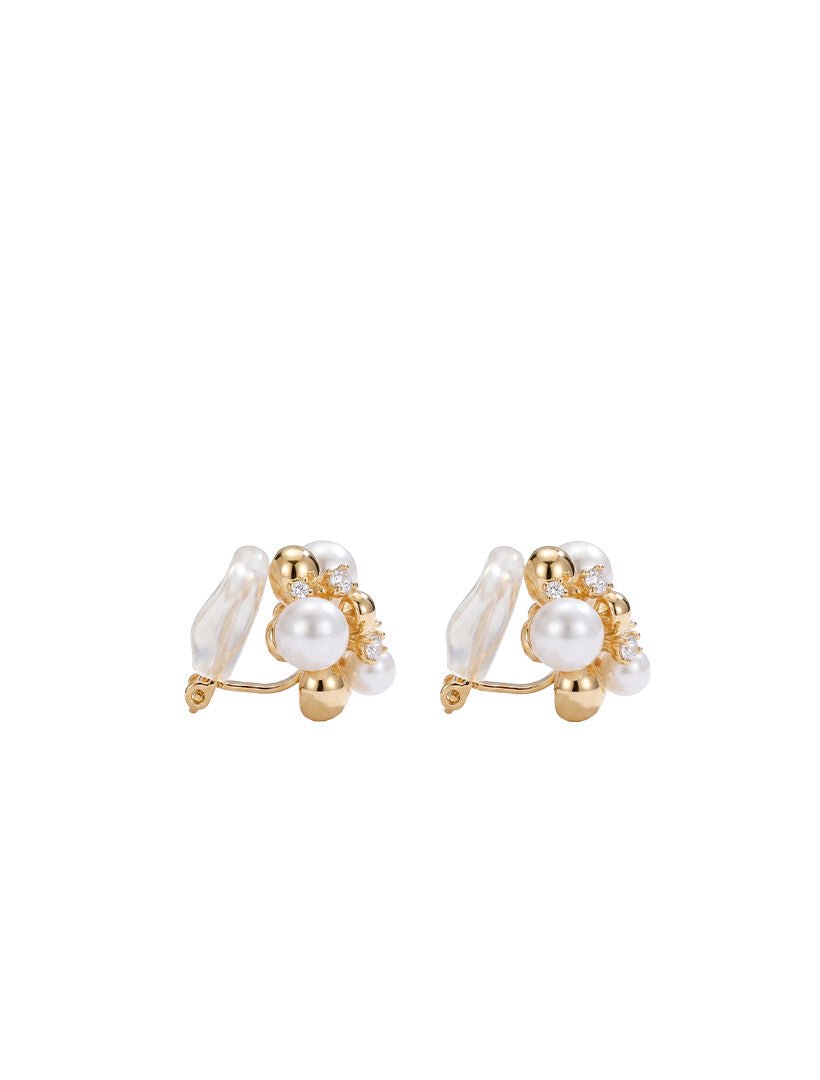 Pearl Crystal Cluster Clip Ons Small - Zjoosh
