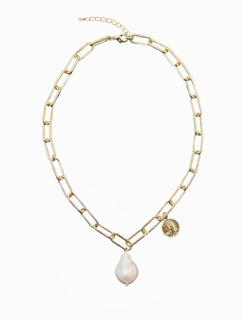 Pearl Drop With Coin Necklace - Zjoosh