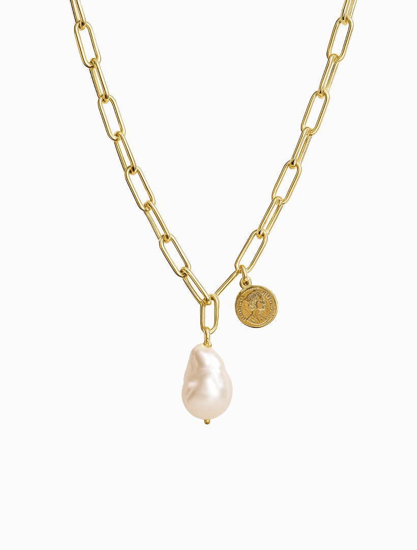 Pearl Drop With Coin Necklace - Zjoosh