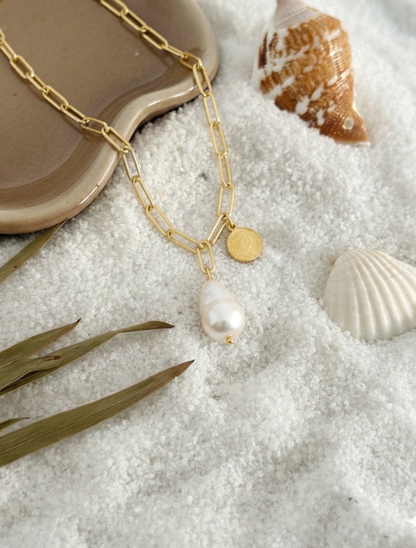 Pearl Drop With Coin Necklace - Zjoosh