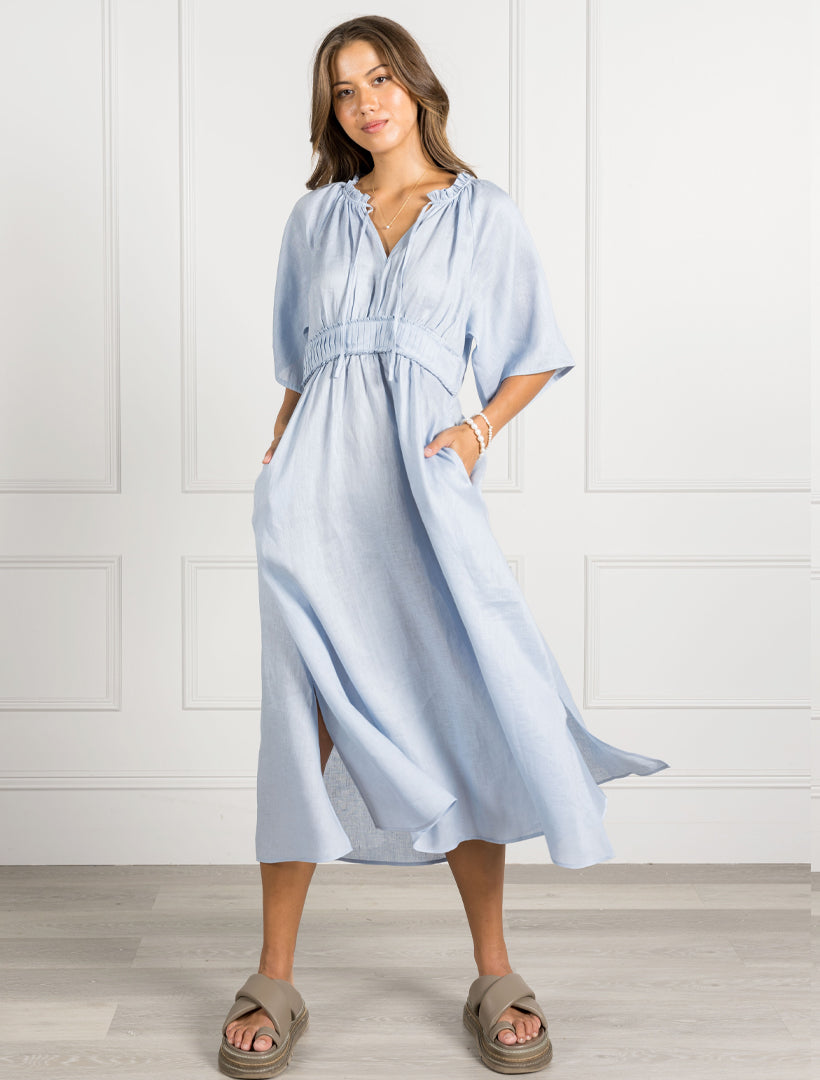 Front view - Blue linen dress