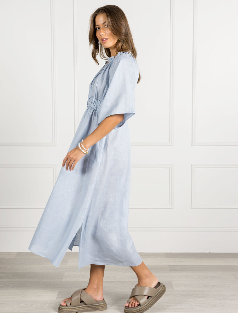 Side view - Blue linen dress