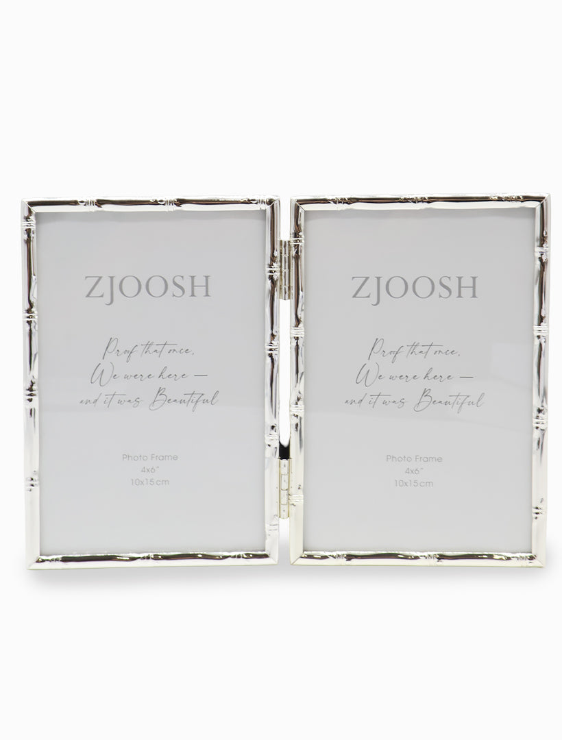 Bamboo Double Photo Frame Silver 4x6
