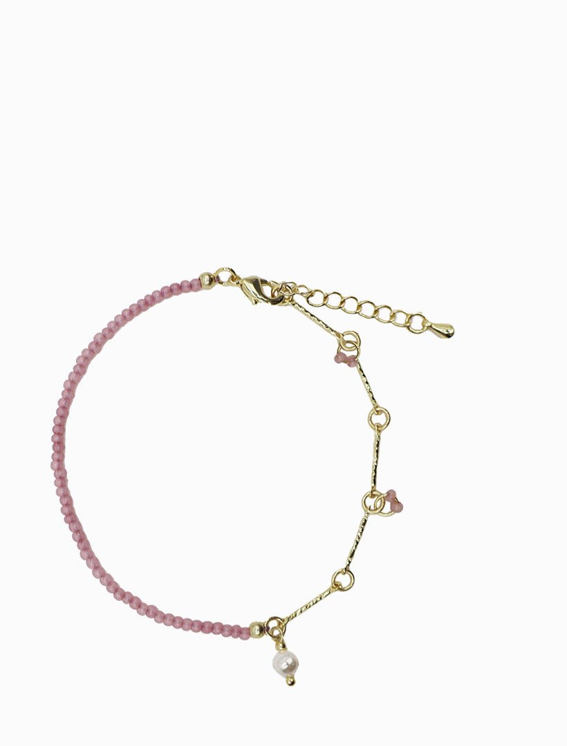 Pink Stone Pearl and Gold Bracelet - Zjoosh