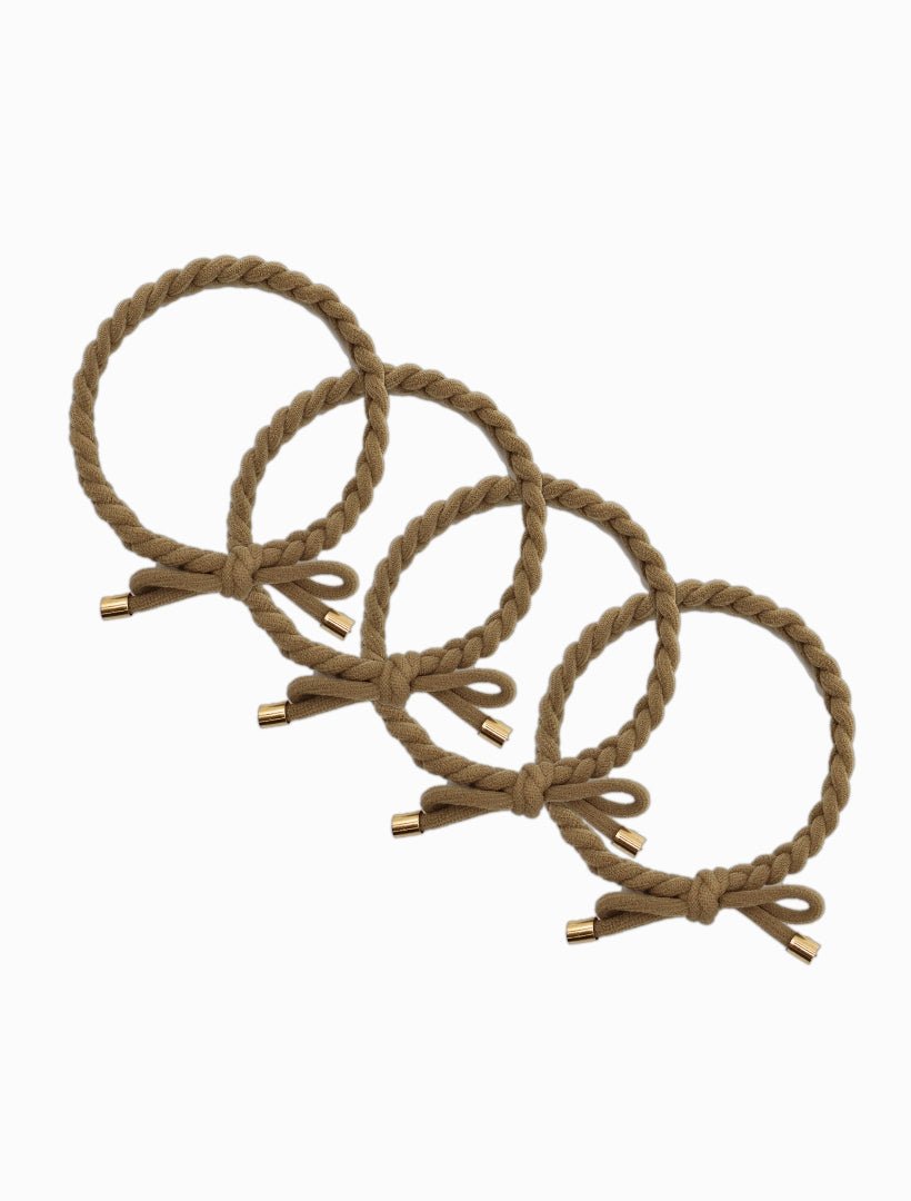 Plait Bow Hair Ties Set of 4 Beige - Zjoosh