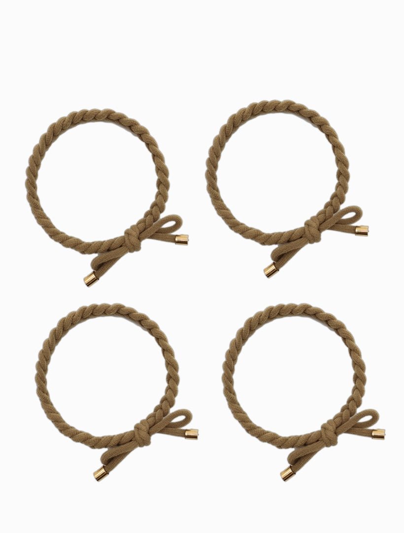 Plait Bow Hair Ties Set of 4 Beige - Zjoosh