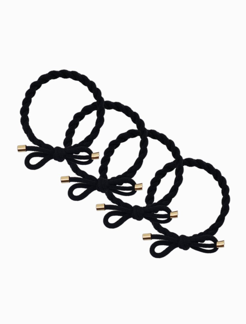 Plait Bow Hair Ties Set of 4 Black - Zjoosh
