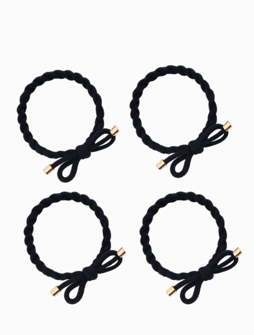 Plait Bow Hair Ties Set of 4 Black - Zjoosh