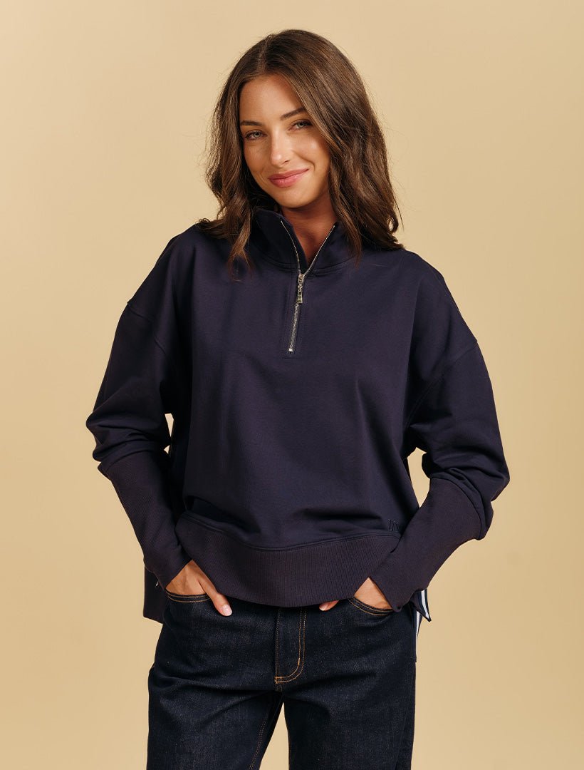 Queenstown Zip Through Sweatshirt Navy - Zjoosh
