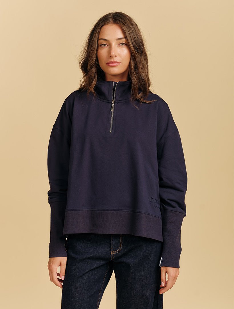 Queenstown Zip Through Sweatshirt Navy - Zjoosh
