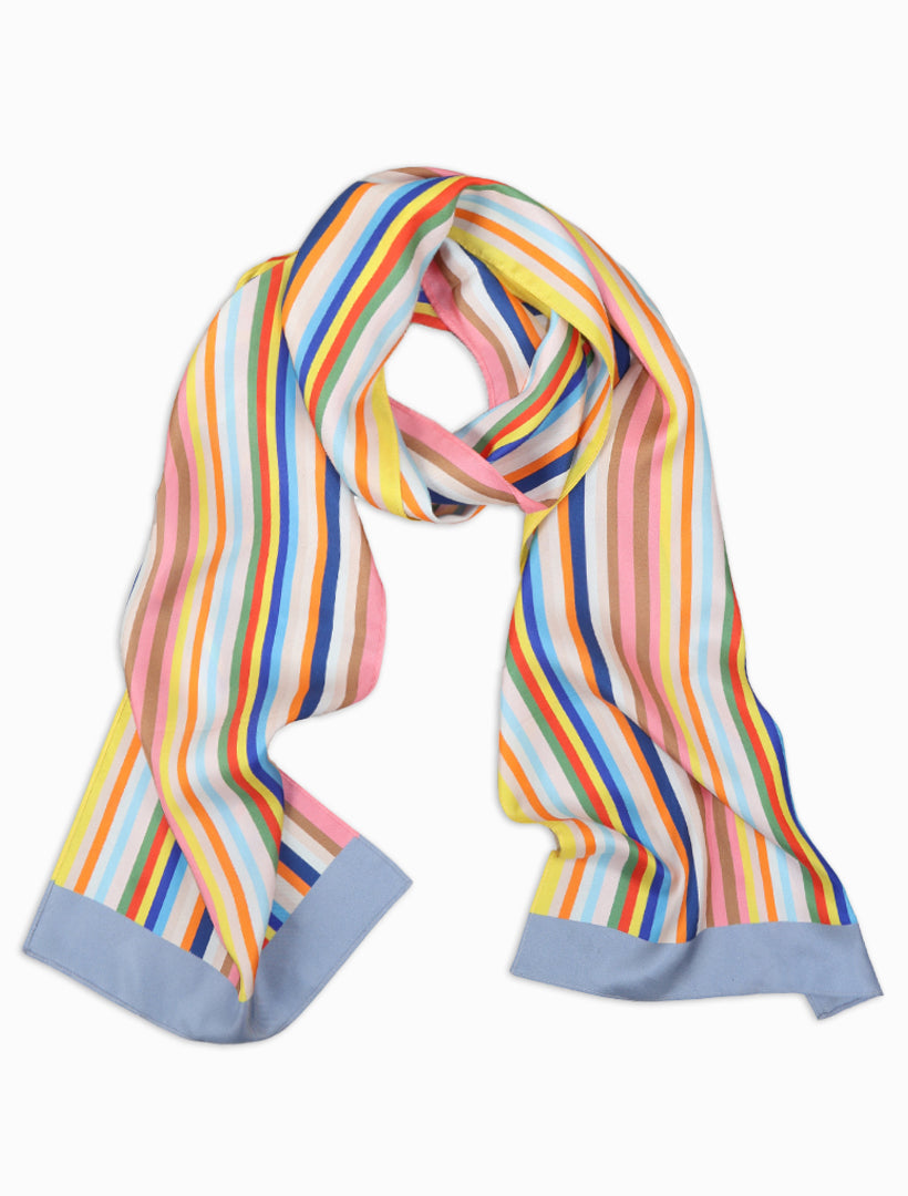 Front view - Colourful striped silk scarf 