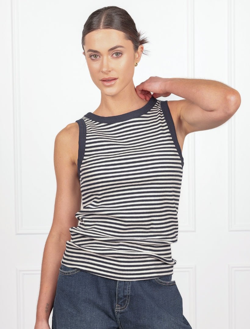 Raven Stripe Tank Navy White - FINAL SALE - Zjoosh