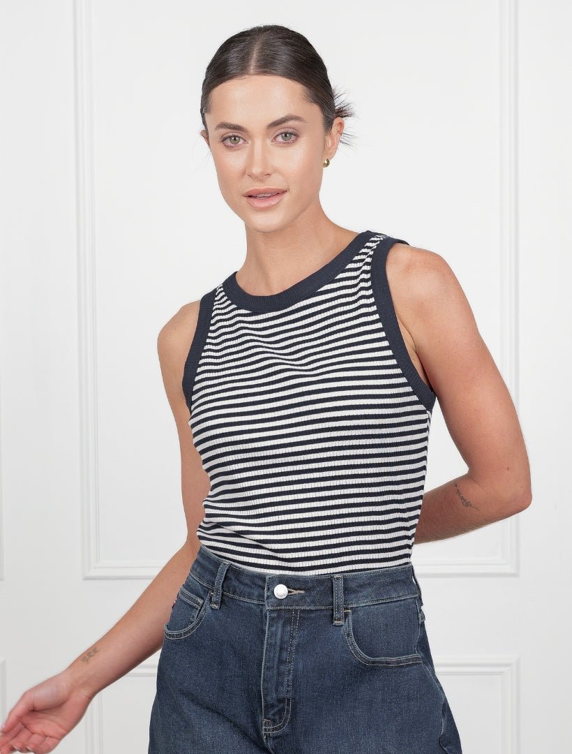 Raven Stripe Tank Navy White - FINAL SALE - Zjoosh