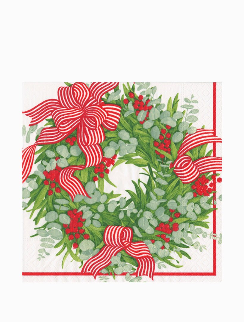 Ribbon Stripe Wreath Lunch Napkins - Zjoosh