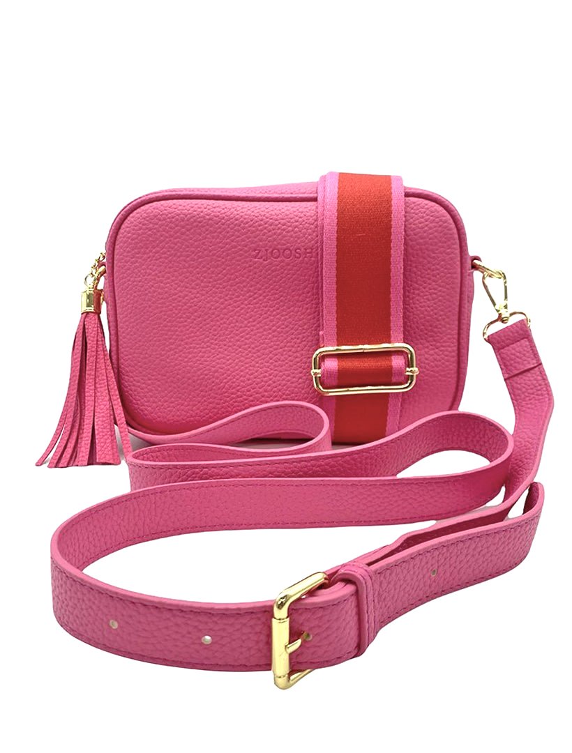 Original Ceramic Leather Snapshot Camera Crossbody Women's Bag With Pink Logo  Strap - Light Pink/Yellow