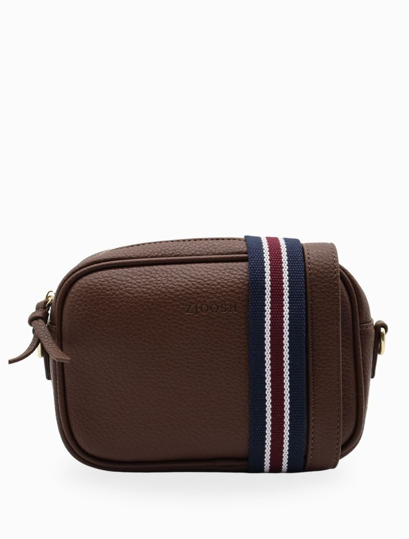 front view of chocolate cross body bag from zjoosh