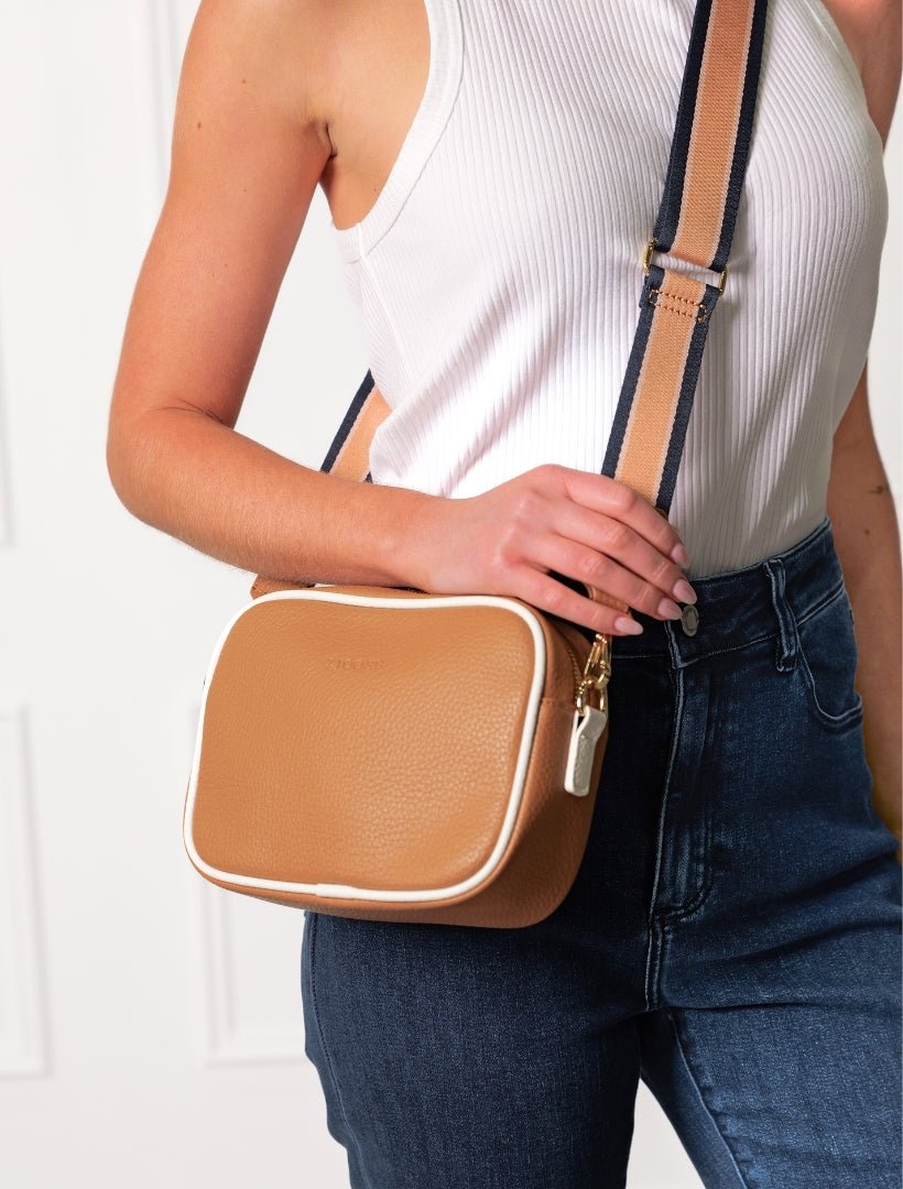 Ruby Sports Cross Body Bag Dual Tone Tan White - Zjoosh