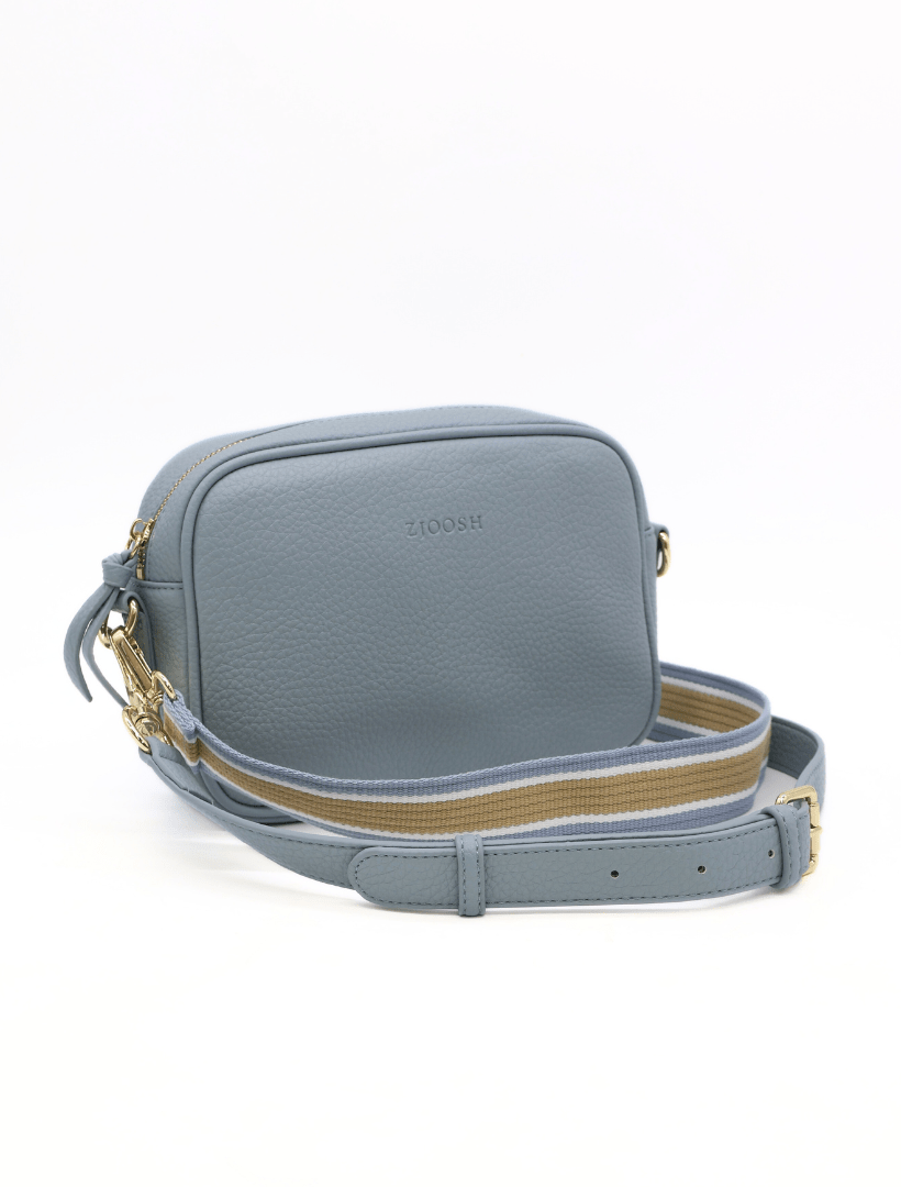 front view two straps dusty blue cross body bag from zjoosh