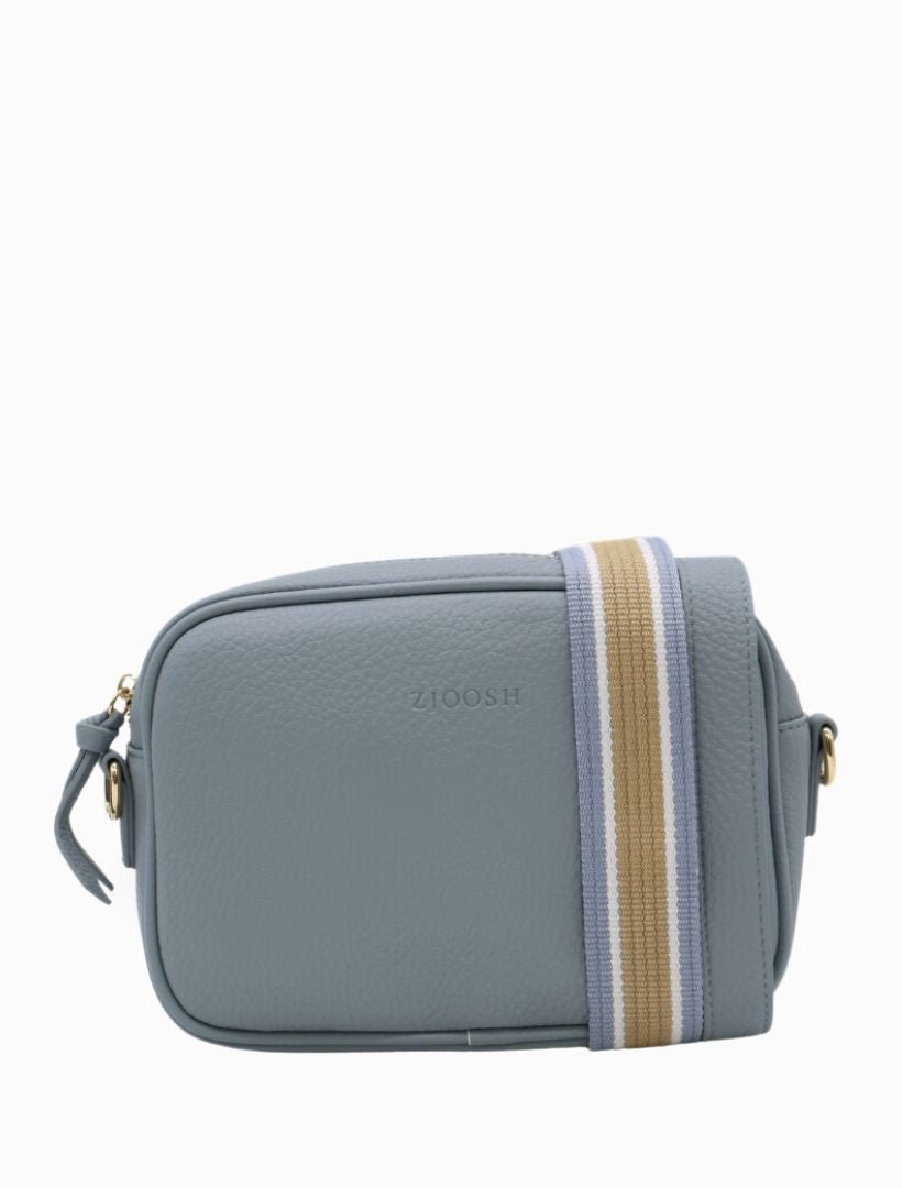 front view of dusty blue cross body bag from zjoosh