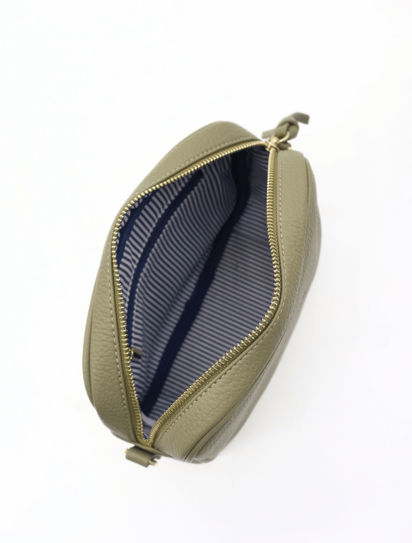 open zip inside view khaki cross body bag from zjoosh