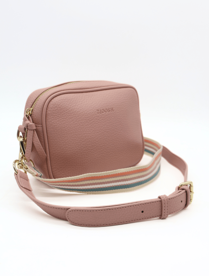 front view two straps pink cross body bag from zjoosh
