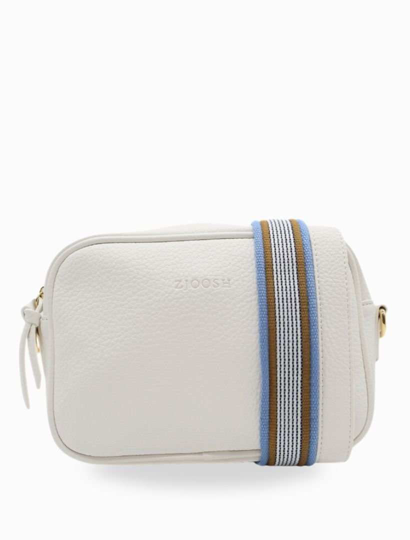 front view of white cross body bag from zjoosh