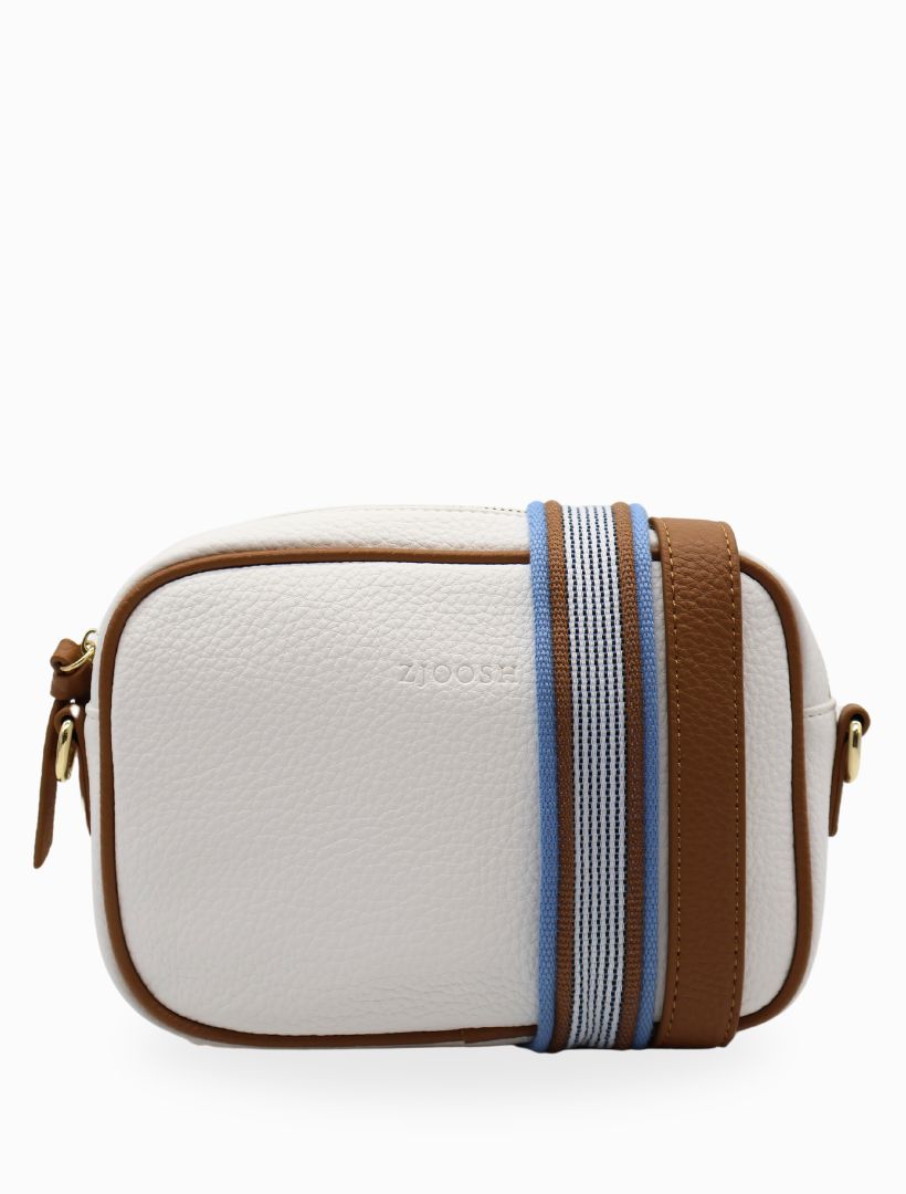 Ruby Sports Cross Body Bag Dual Tone White Tan Zjoosh