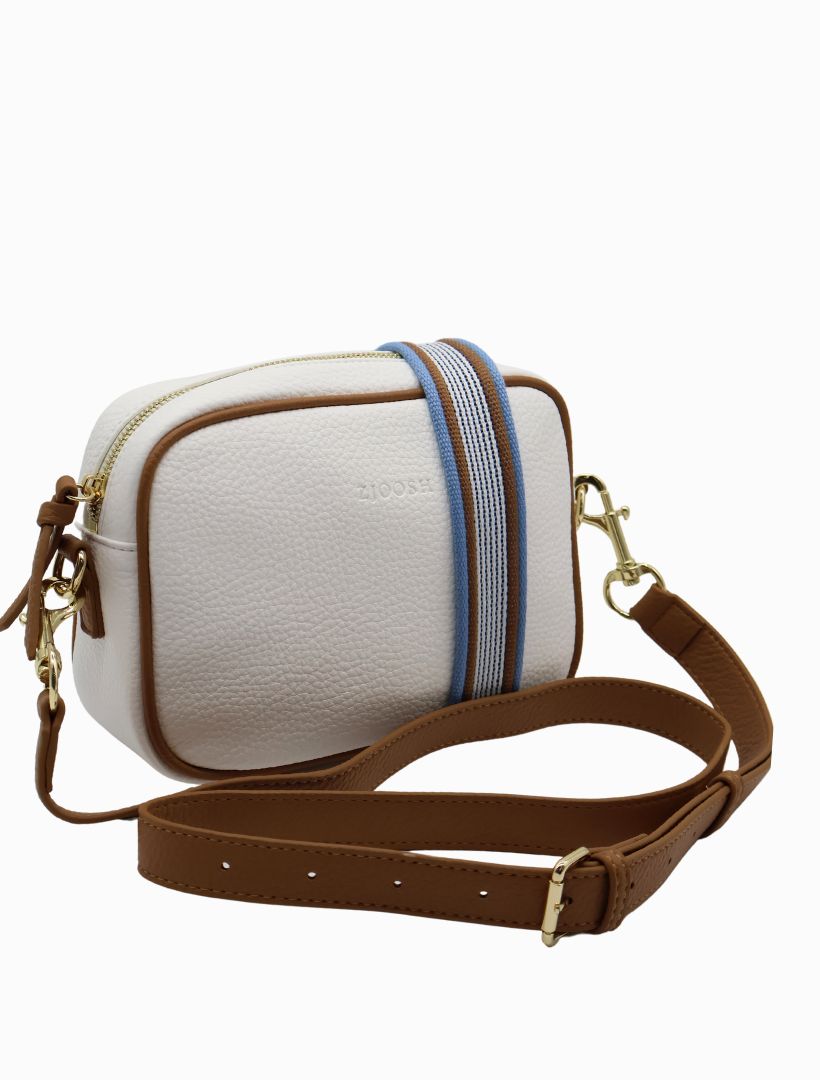 Ruby Sports Cross Body Bag Dual Tone White Tan Zjoosh
