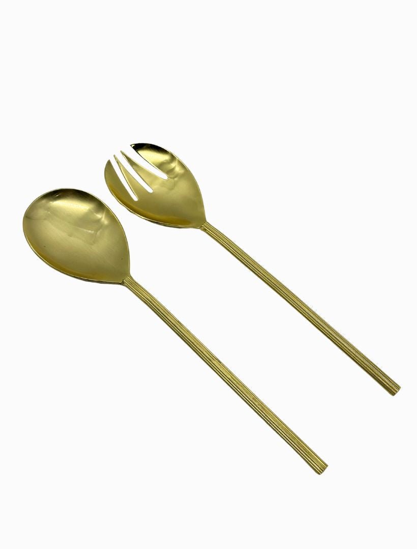 Salad Servers Ribbed Gold - Zjoosh