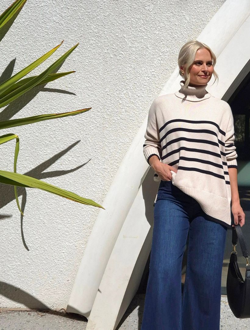 Samantha Striped Knit Ecru Black - Zjoosh