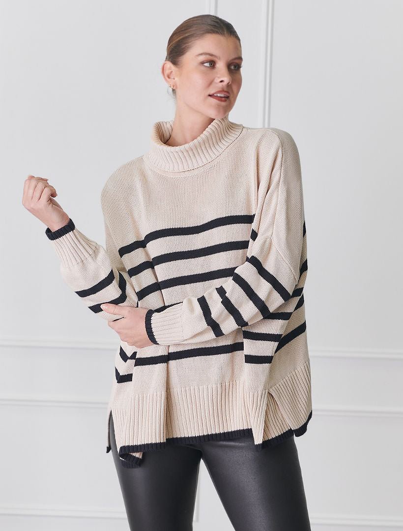 Samantha Striped Knit Ecru Black - Zjoosh