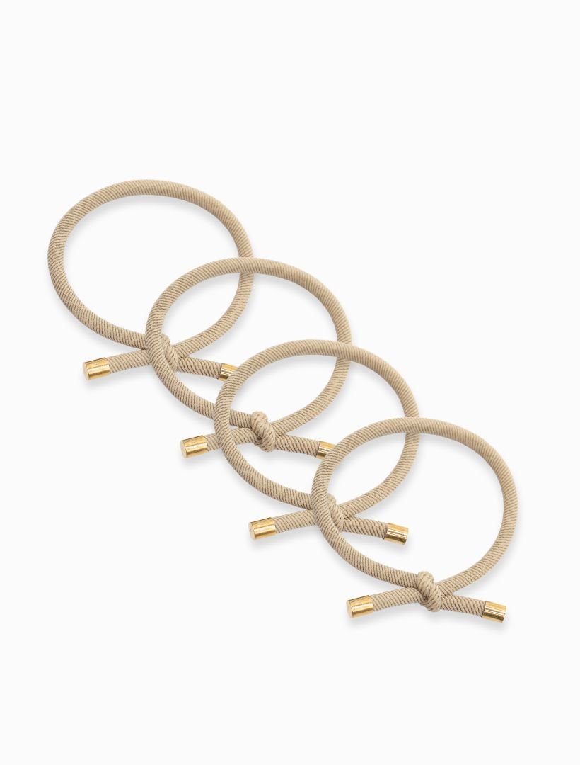 Sand Gold Tip Hair Ties Pack of 4 - Zjoosh