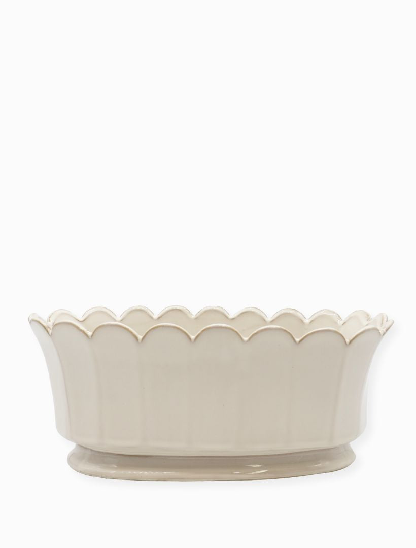 Front view - white scallop large planter